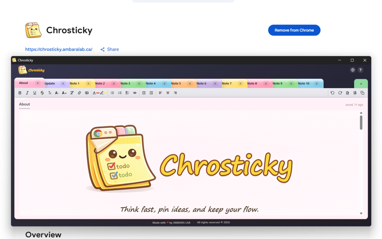 Chrosticky detached pop-out window alongside Chrome Web Store